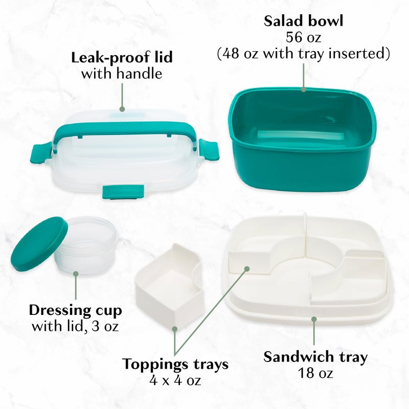 Goodful Stackable Lunch Box Container, Bento Style Food Storage with Removeable Compartments for Sandwich, Snacks, Toppings & Dressing, Leak-Proof and Made without BPA, 56-Ounce, Teal - Image 4